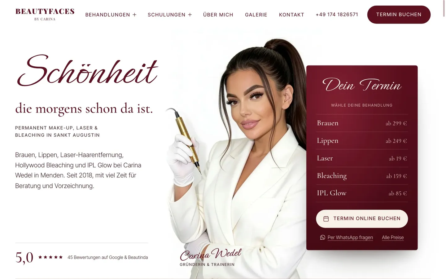 Beautyfaces by Carina: Startseite am Desktop