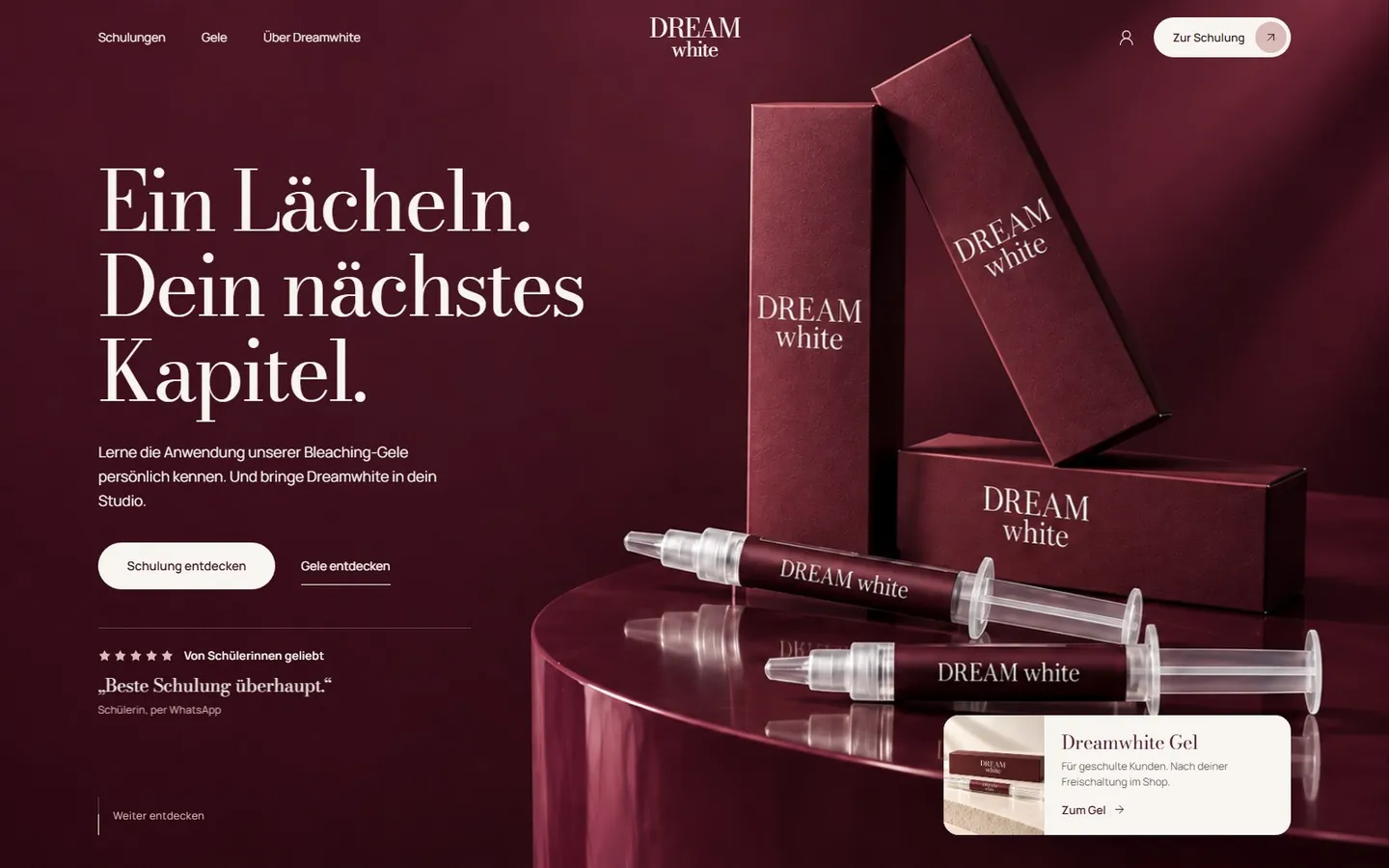 Dreamwhite: Startseite am Desktop
