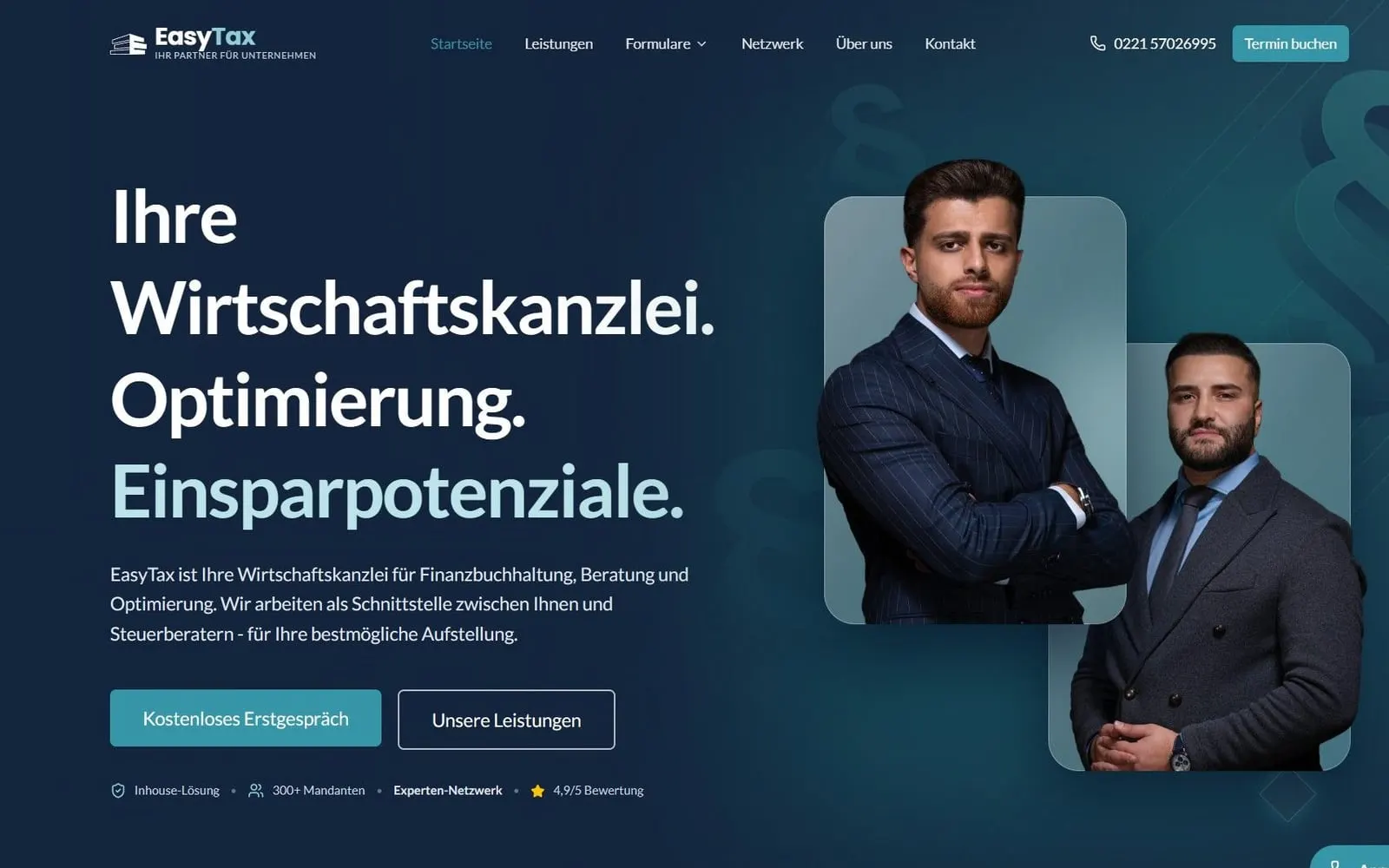 EasyTax: Startseite am Desktop
