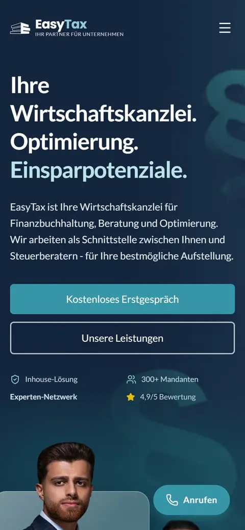EasyTax: Startseite auf dem Handy