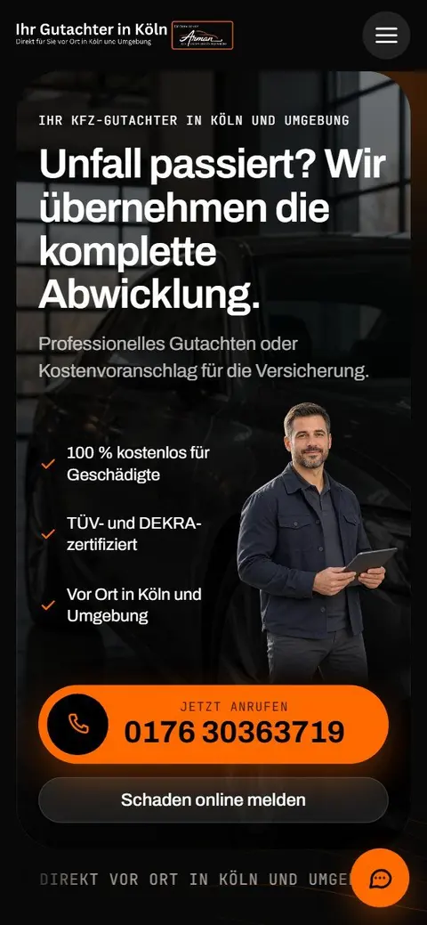 Ihr Gutachter Köln: Startseite auf dem Handy