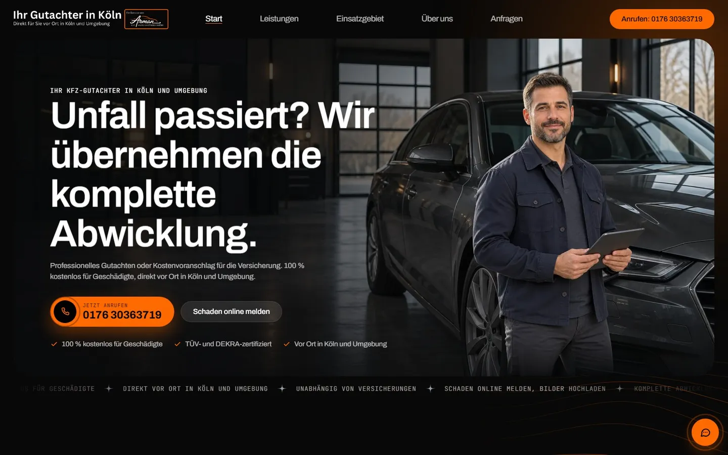 Ihr Gutachter Köln: Startseite am Desktop