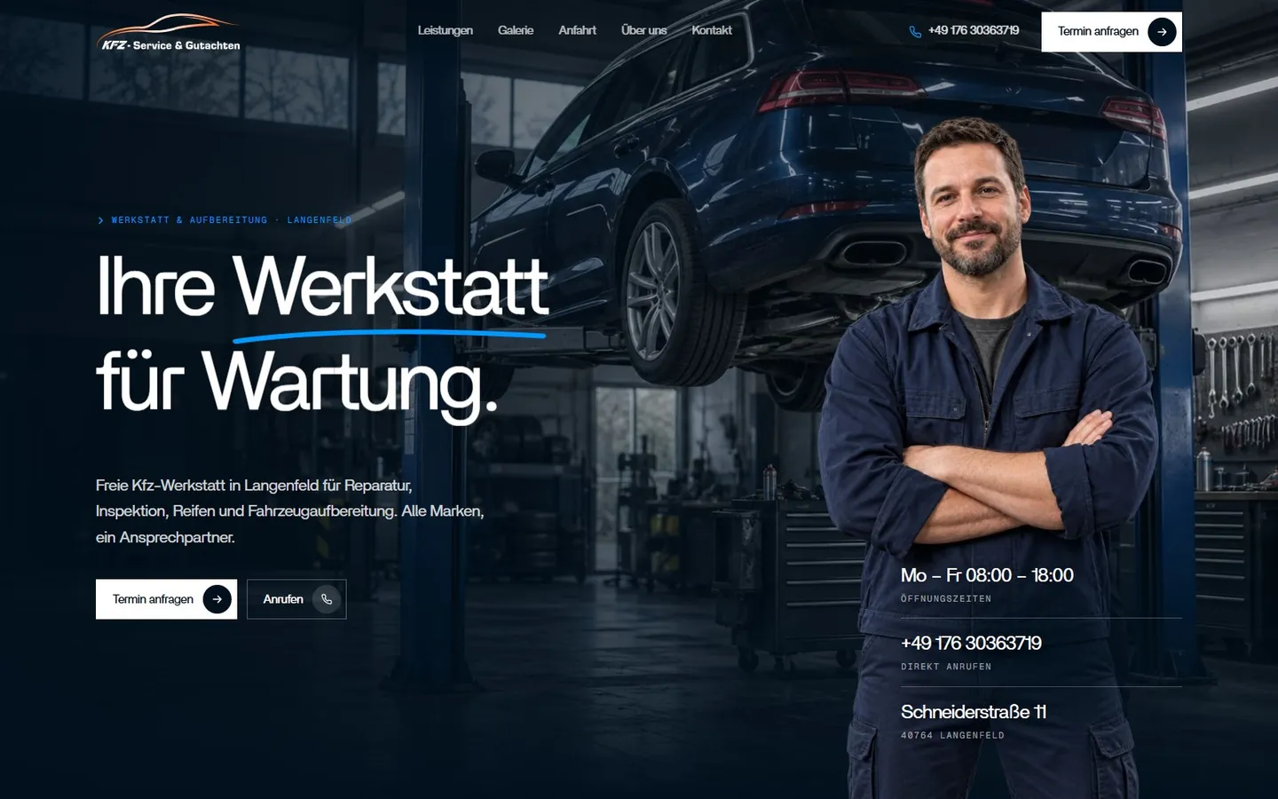 Kfz Service Arman: Startseite am Desktop