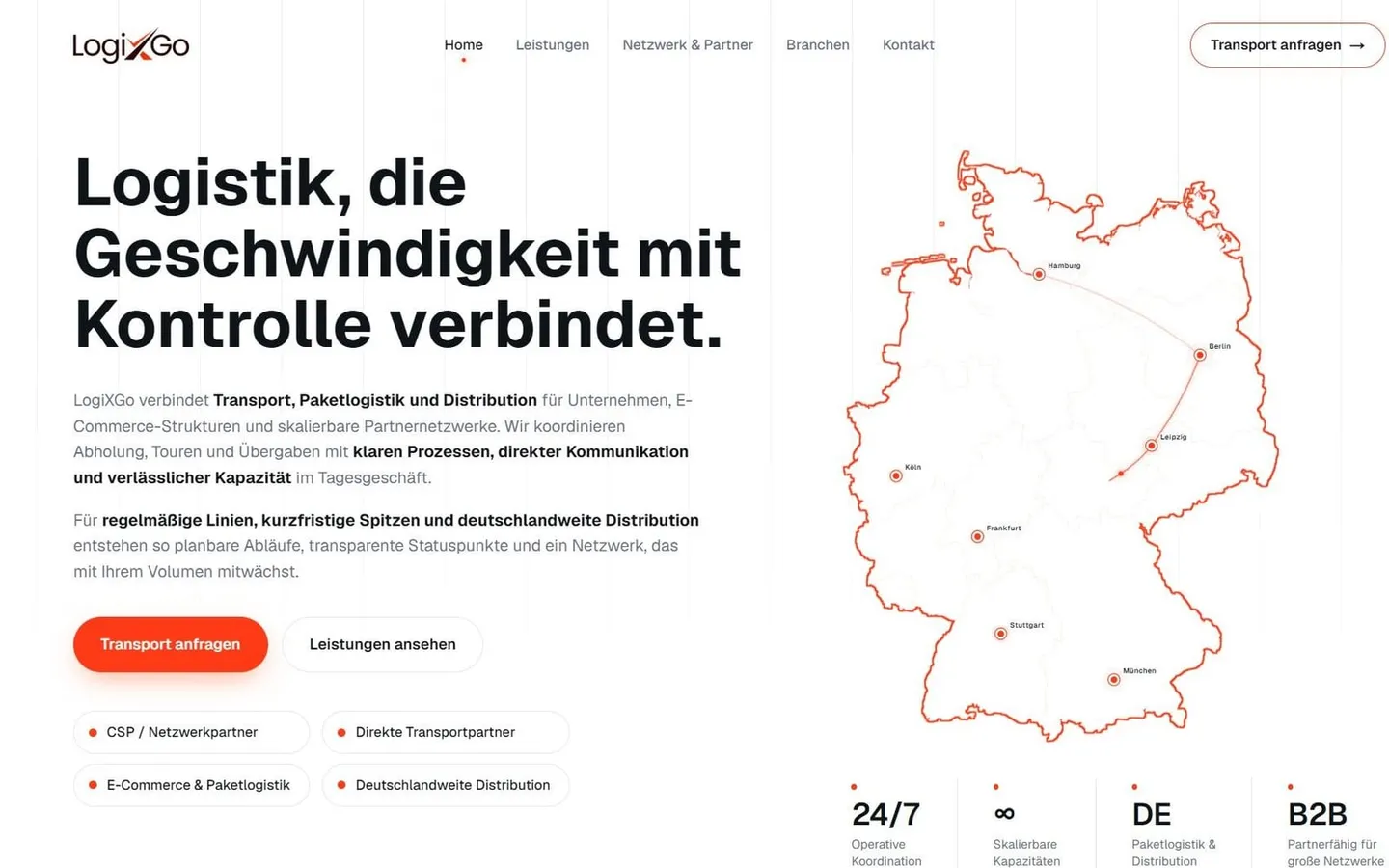 LogiXGo: Startseite am Desktop