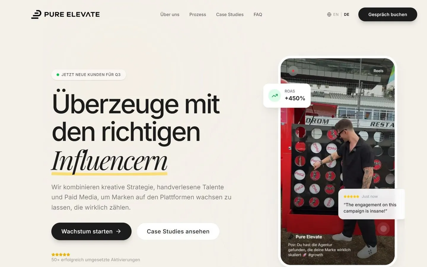 Pure Elevate: Startseite am Desktop