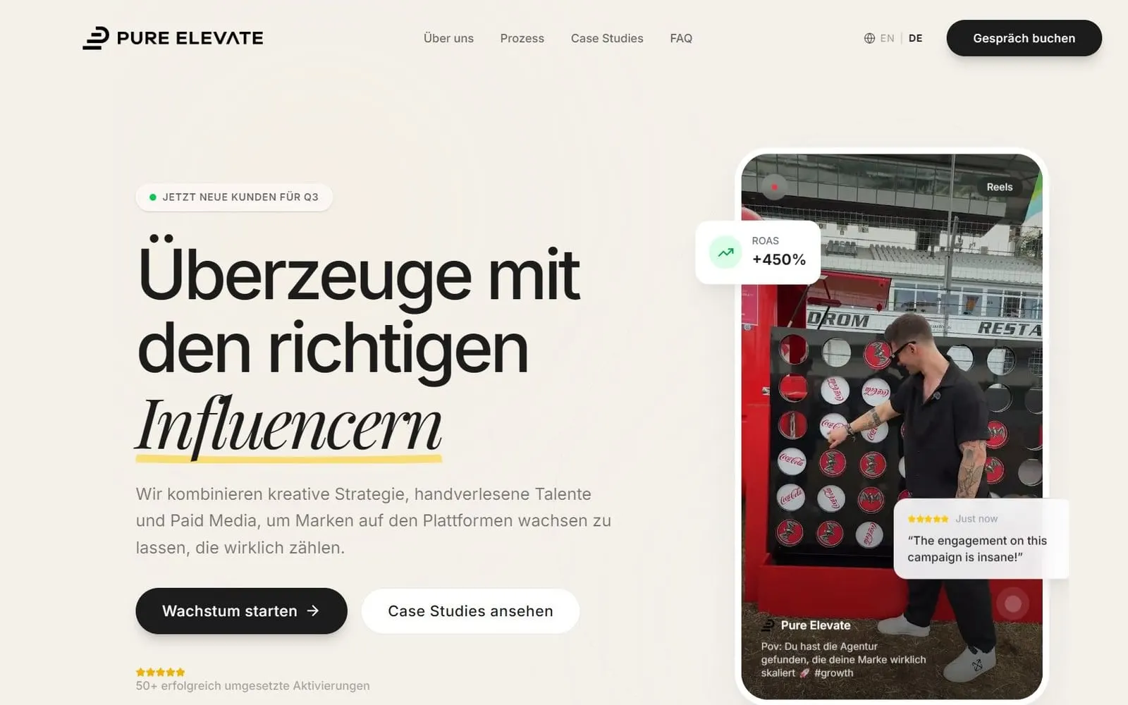 Pure Elevate: Startseite am Desktop