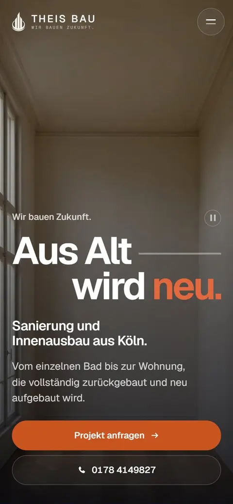 Theis Bau: Startseite auf dem Handy